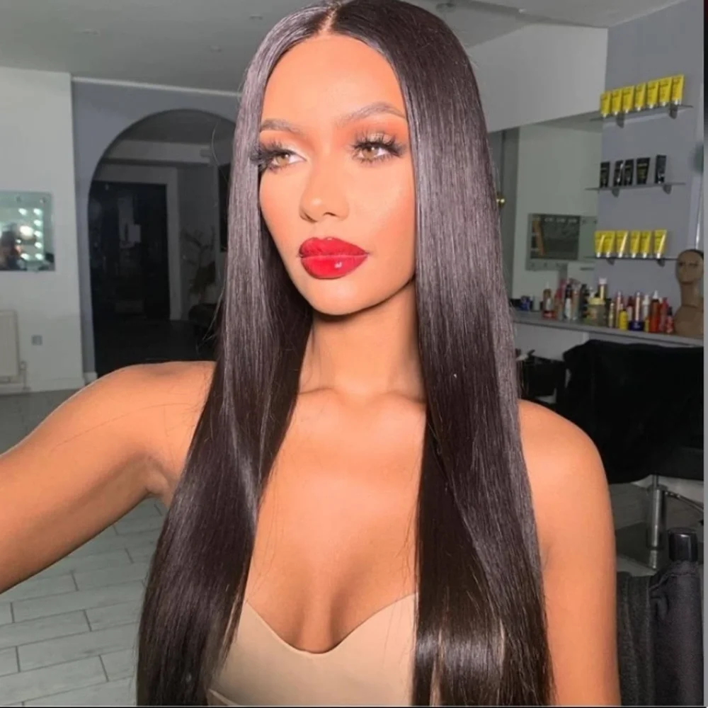 - 💫 24” HUMAN HAIR BLACK STRAIGHT LACE FRONT WIG - Picture 1 of 5